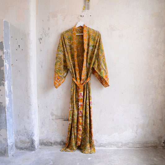 Vintage Saree Silk Kimono / Duster - Long