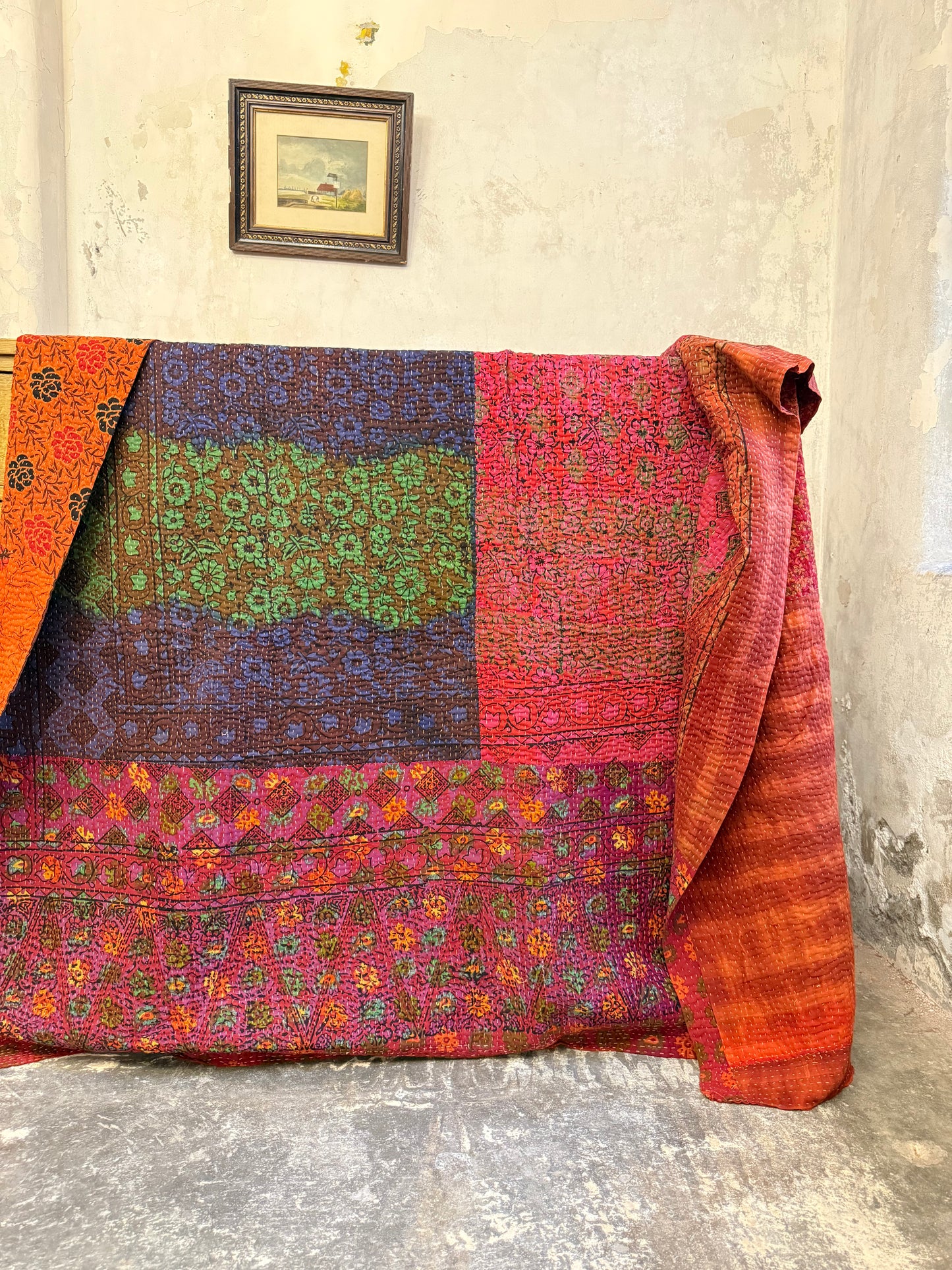 A Finestitch Kantha Quilt with Bagru over-print