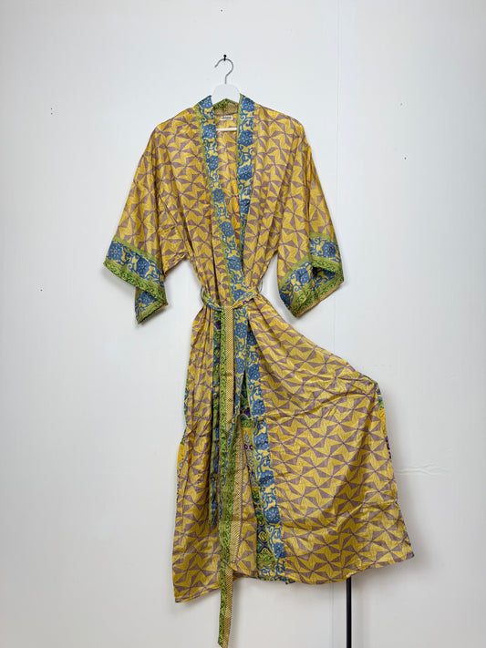 Vintage Saree Silk Kimono / Duster - Long