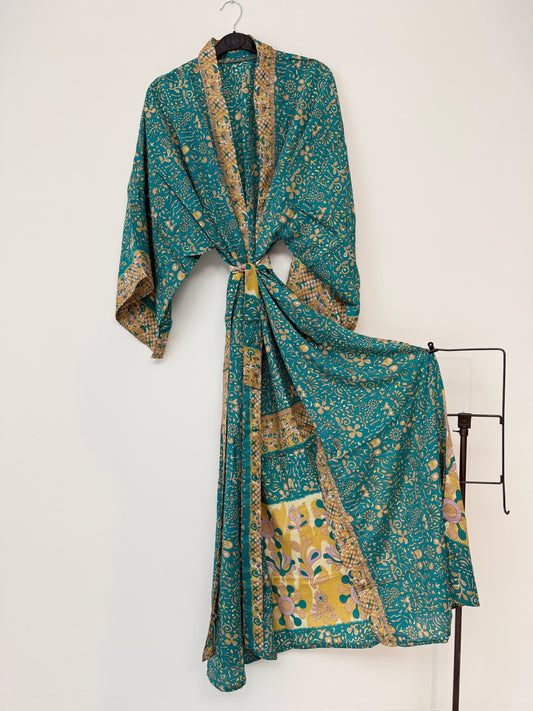 Vintage Saree Silk Kimono / Duster - Long
