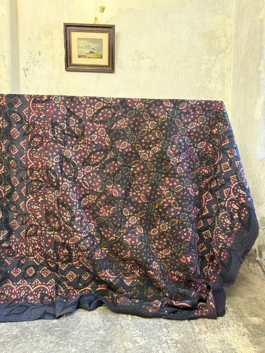 A Finestitch Indigo Kantha Quilt with Indigo over-print