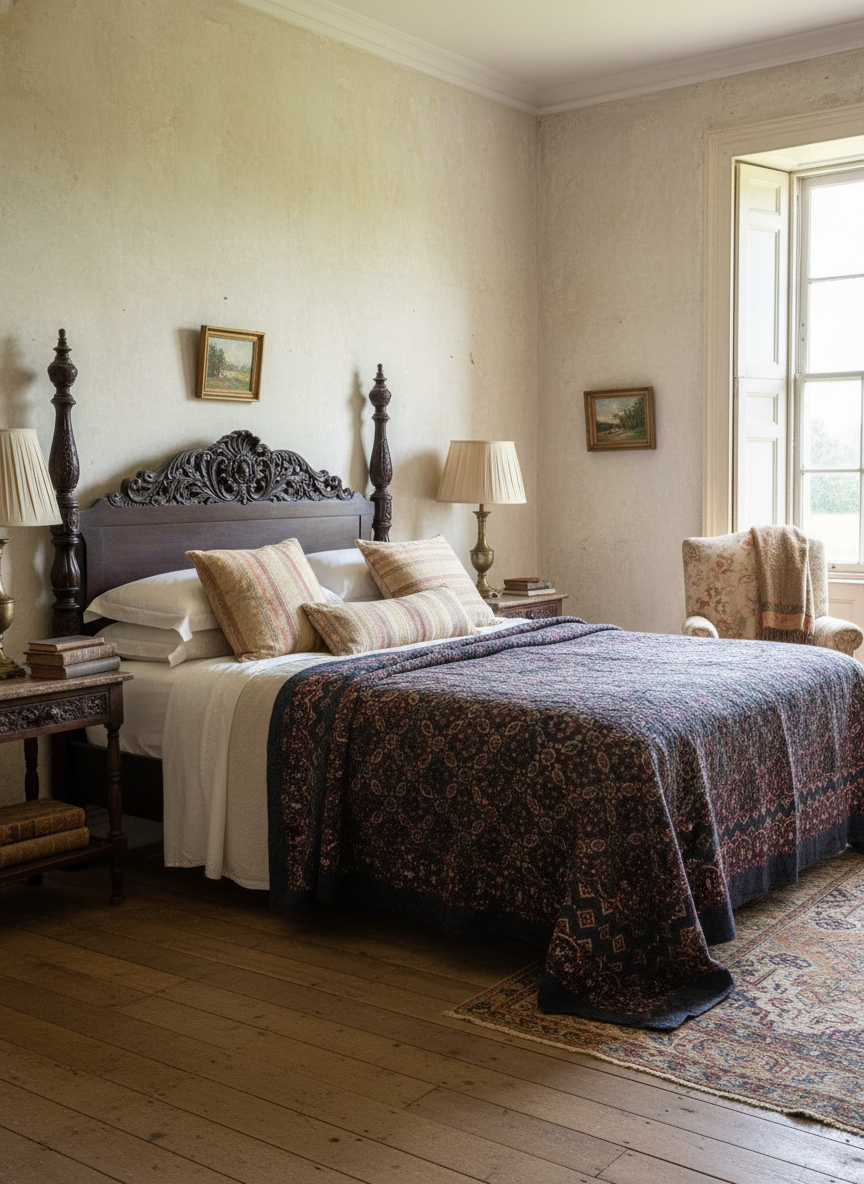 A Finestitch Indigo Kantha Quilt with Indigo over-print