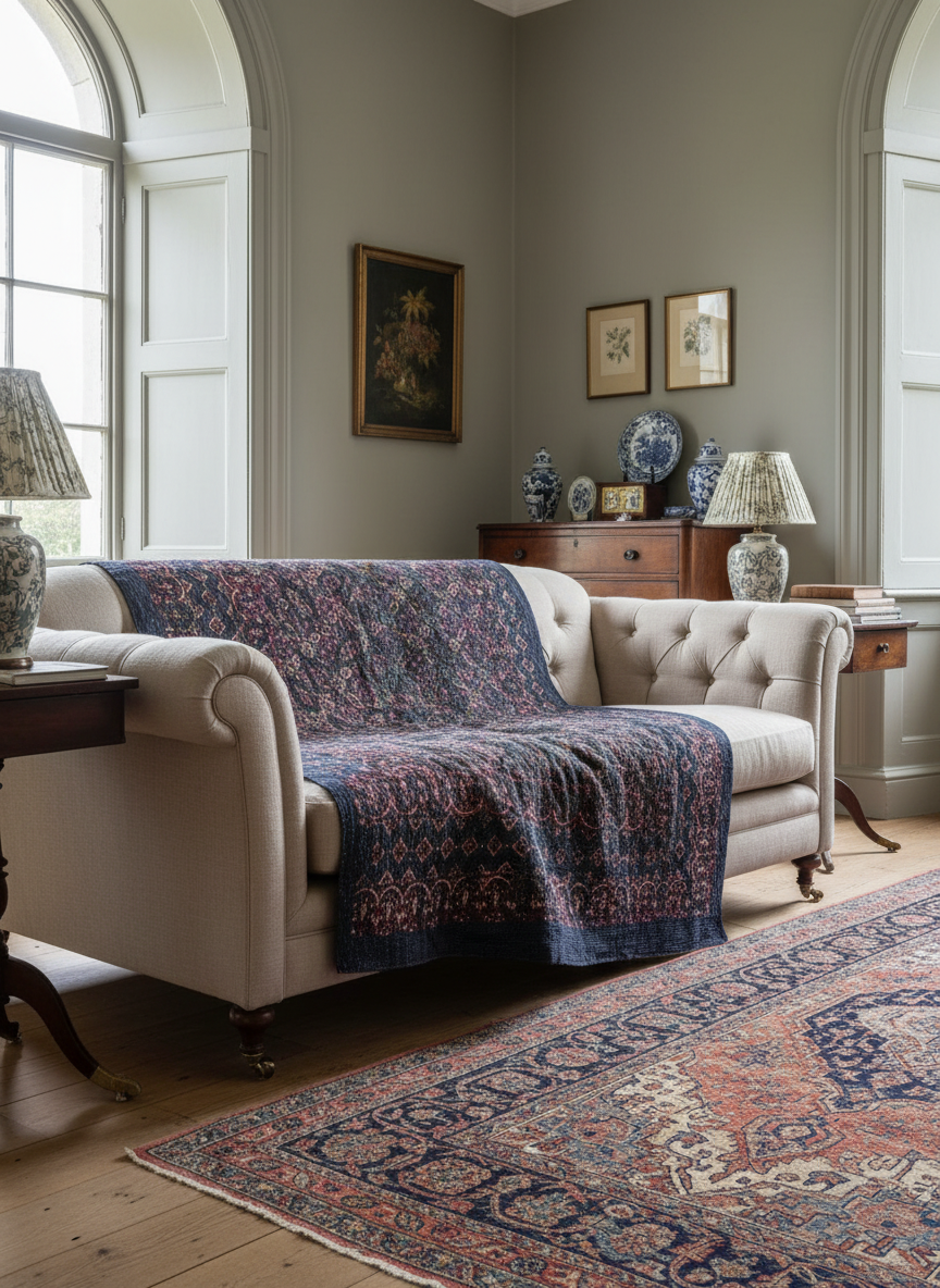 A Finestitch Indigo Kantha Quilt with Indigo over-print