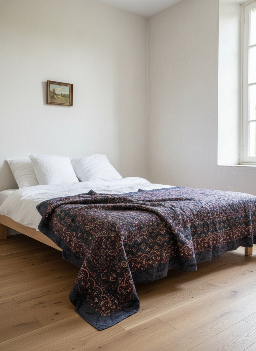 A Finestitch Indigo Kantha Quilt with Indigo over-print