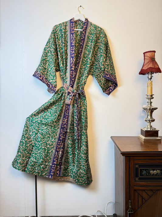 Vintage Saree Silk Kimono / Duster - Long