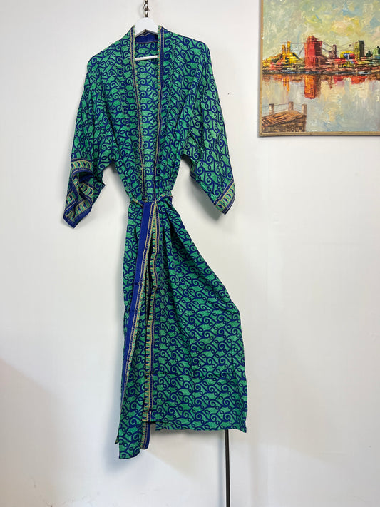 Vintage Saree Silk Kimono / Duster - Long