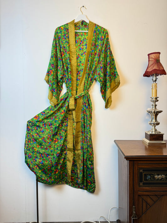 Vintage Saree Silk Kimono / Duster - Long