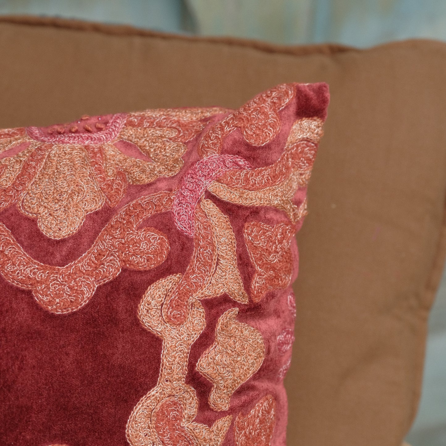 Embroidered & Velvet Cushion - Wines