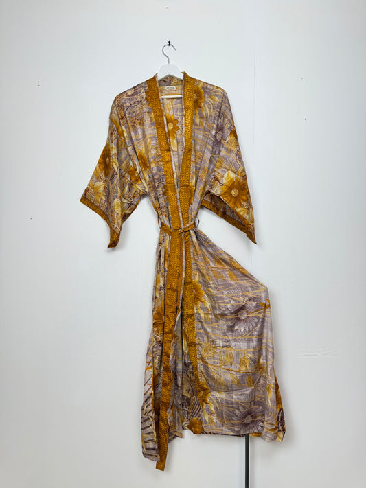 Vintage Saree Silk Kimono / Duster - Long