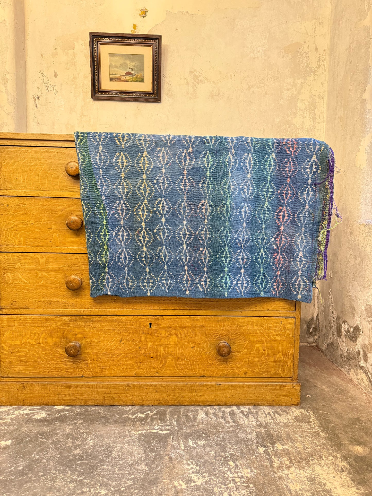 A Finestitch Indigo Kantha Quilt with Indigo over-print