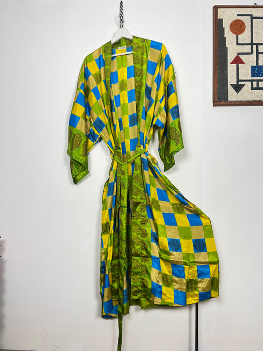 Vintage Saree Silk Kimono / Duster - Long - Wider Unisex Fit