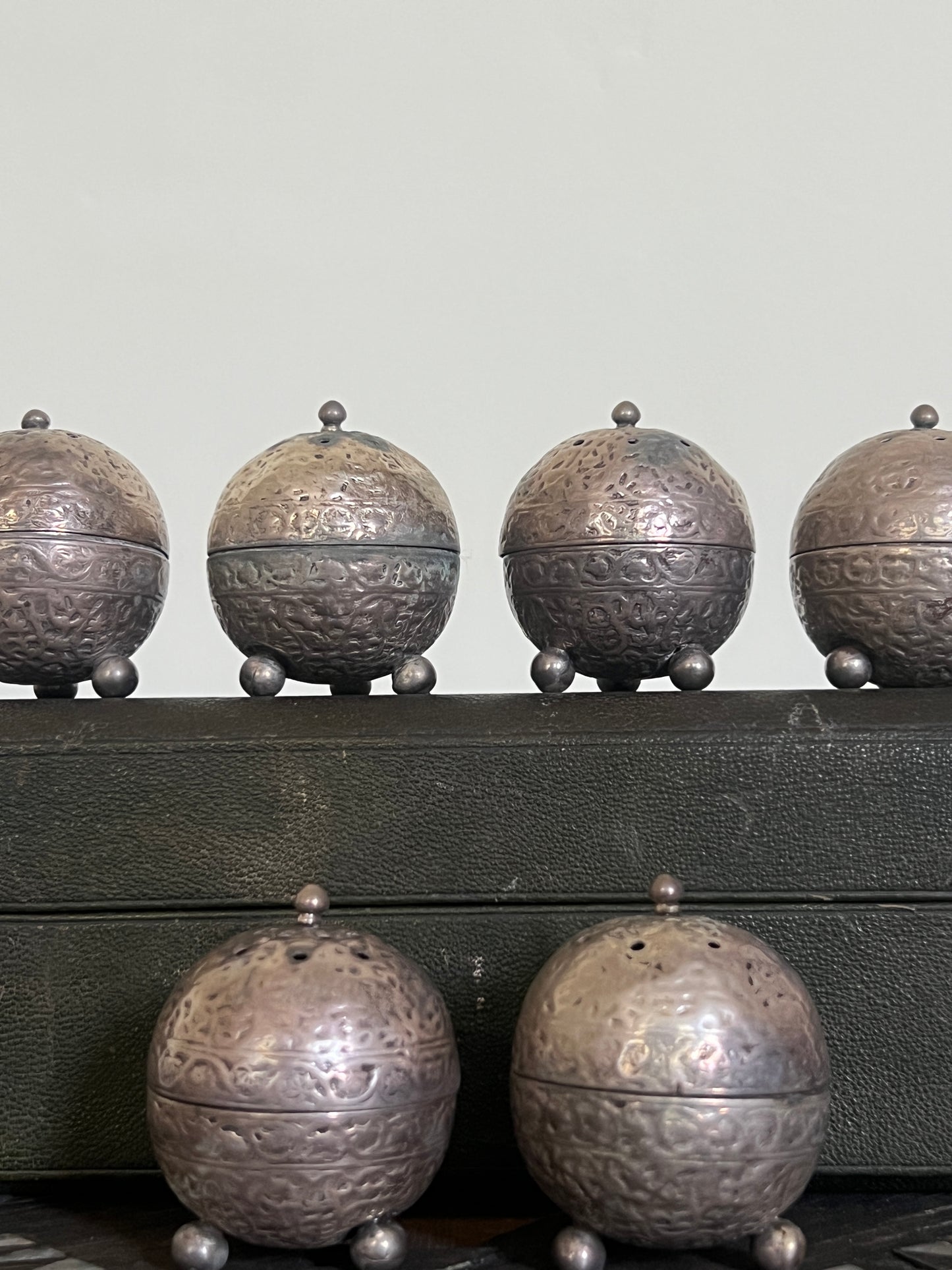 A Boxed Set of Indian Silver "Censur" Pots