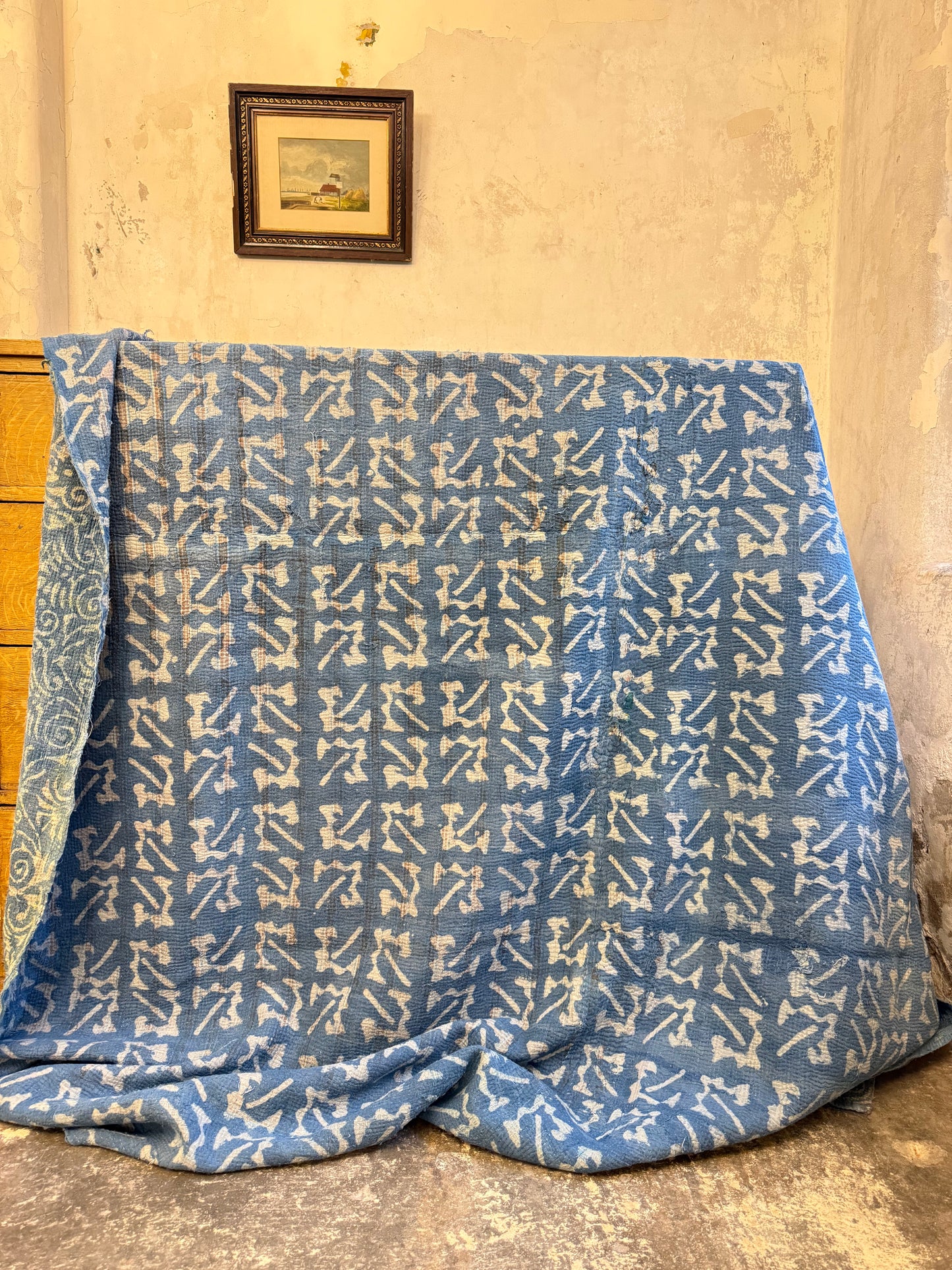 A Finestitch Indigo Kantha Quilt with Indigo over-print.