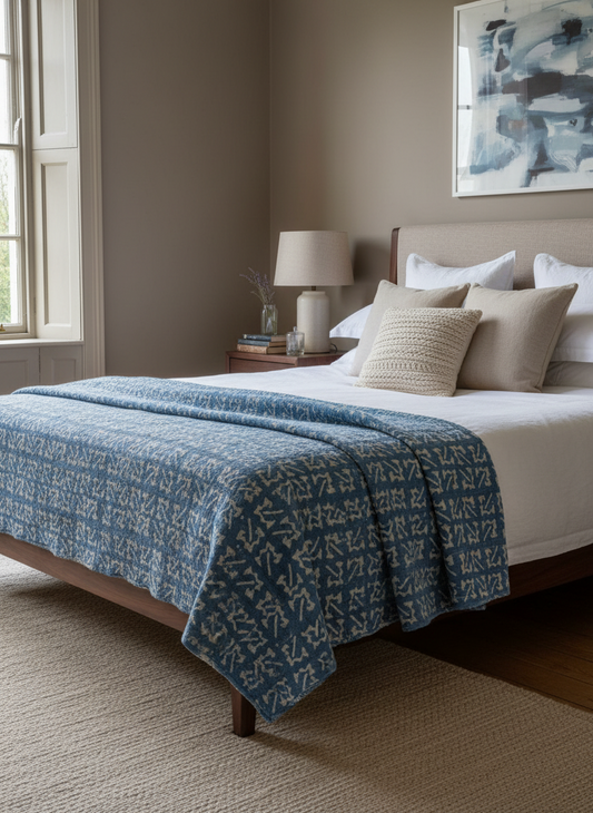 A Finestitch Indigo Kantha Quilt with Indigo over-print.