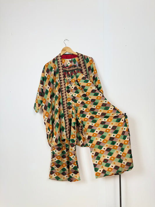 Vintage Saree Silk Trousers & Shirt Co-ordinated Set