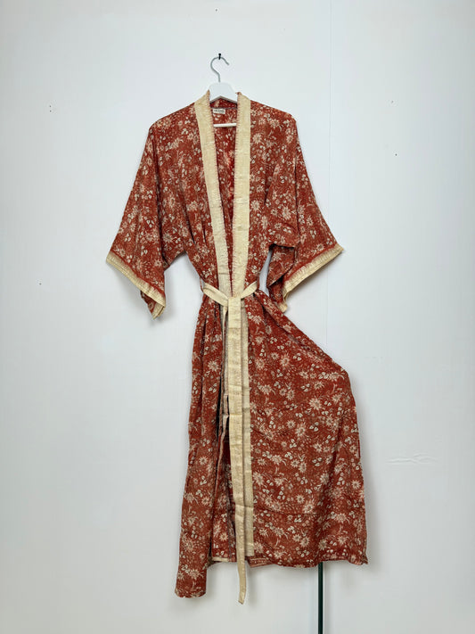 Vintage Saree Silk Kimono / Duster - Long