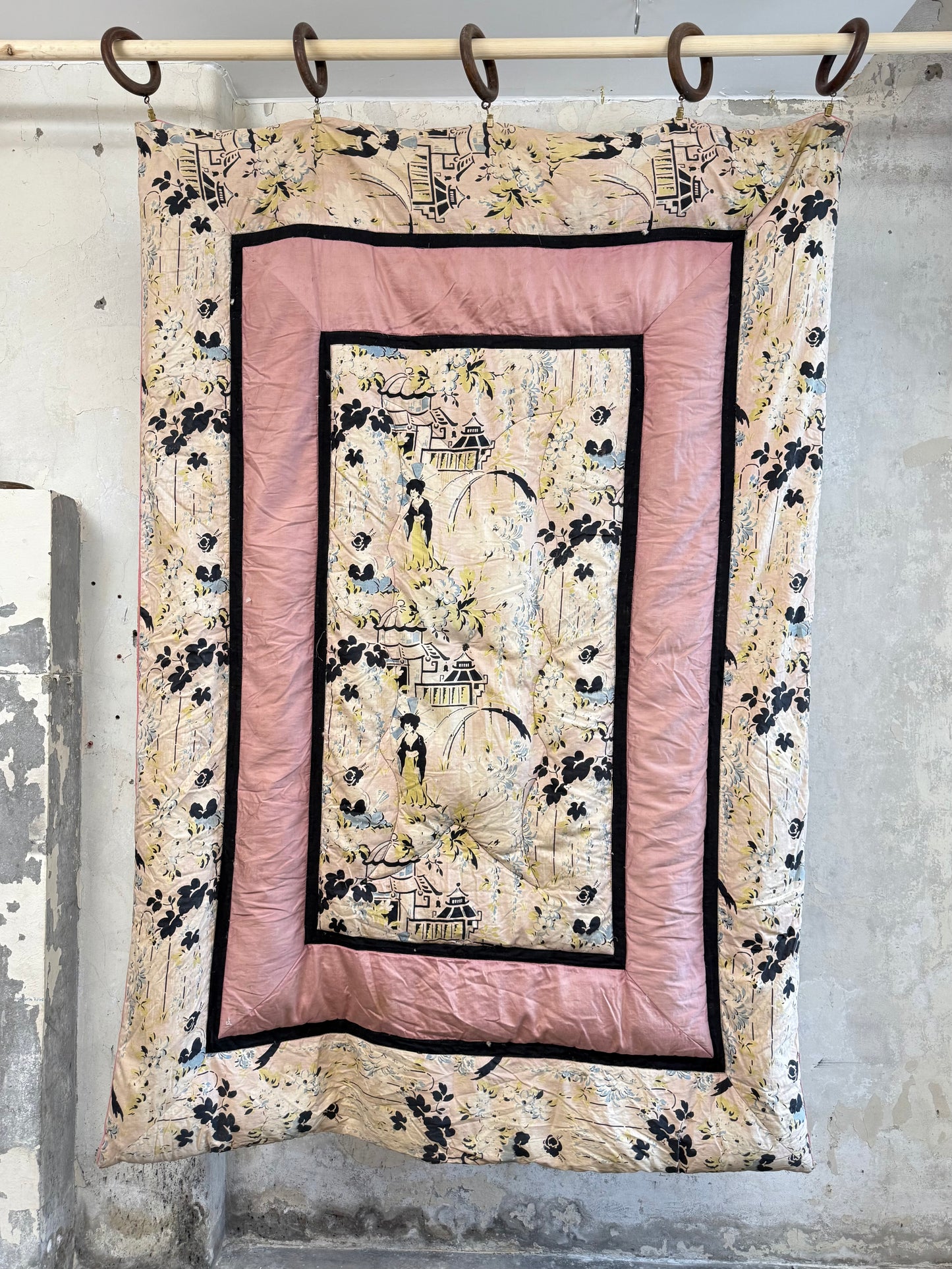 A 1930's Duck Feather Eiderdown - Rare Chinoiserie Pattern