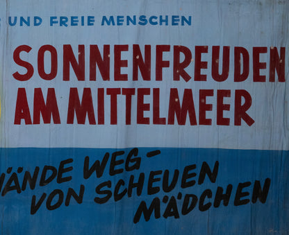 1960s German Hand Painted Cinema Banner - Sonnenfreuden am Mittelmeer