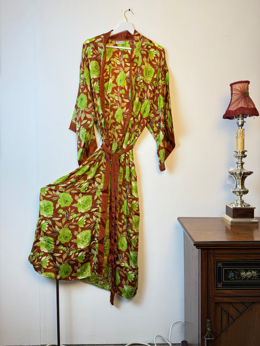 Vintage Saree Silk Kimono / Duster - Long