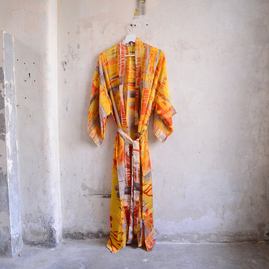 Vintage Saree Silk Kimono / Duster - Long