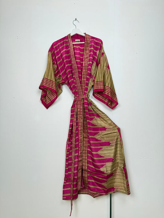 Vintage Saree Silk Kimono / Duster - Long
