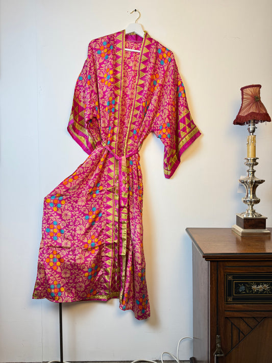 Vintage Saree Silk Kimono / Duster - Long