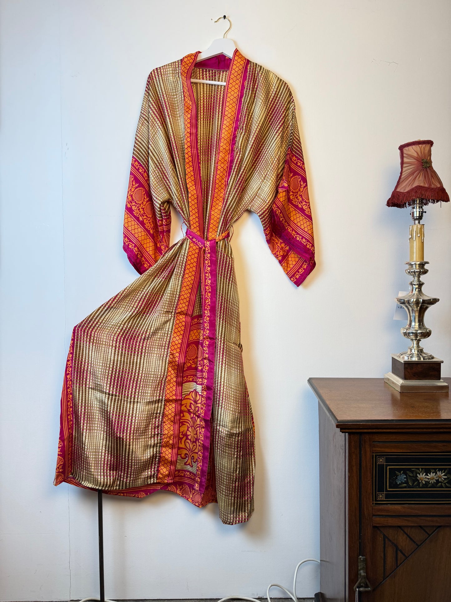 Vintage Saree Silk Kimono / Duster - Long
