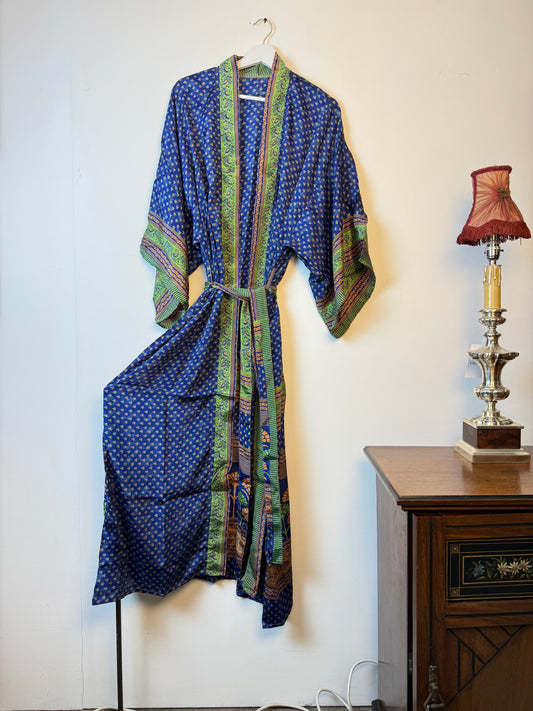 Vintage Saree Silk Kimono / Duster - Long
