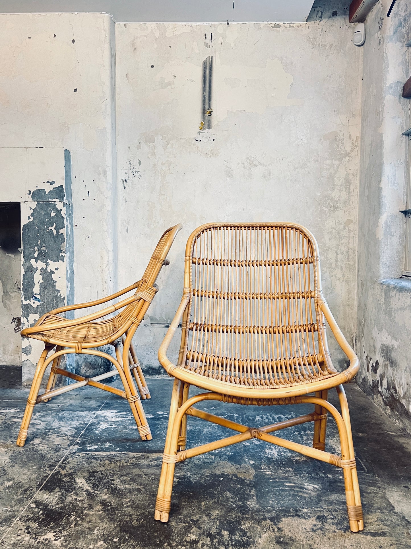 Pair Large Italian Bamboo & Cane Chairs
