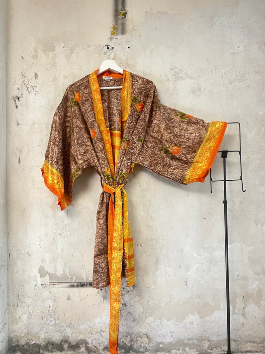 Vintage Saree Silk Kimono / Duster - Short