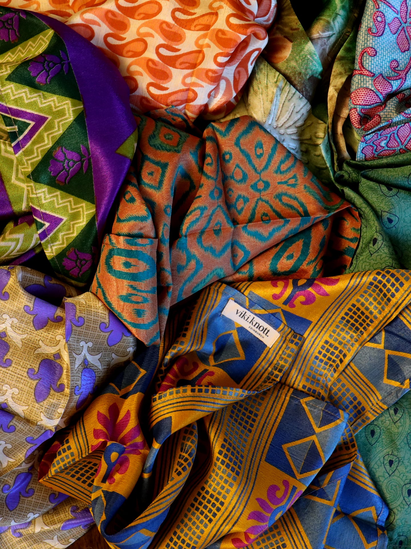 Set of 5 or 10 - Vintage Saree Silk Furoshiki 60cm Wrapping Cloths Squares Scarfs
