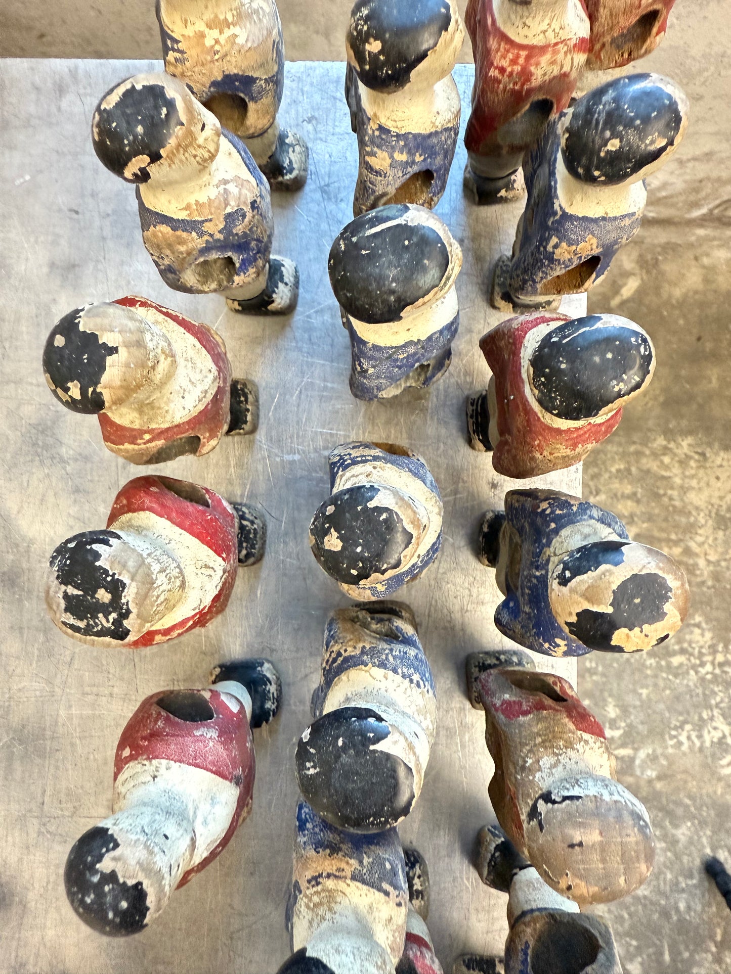 Rare 1930's French Wooden Table Football Players in Original Paint