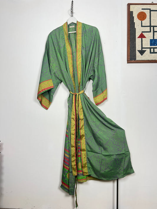 Vintage Saree Silk Kimono / Duster - Long - Wider Unisex Fit