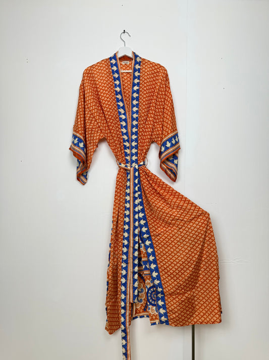 Vintage Saree Silk Kimono / Duster - Long
