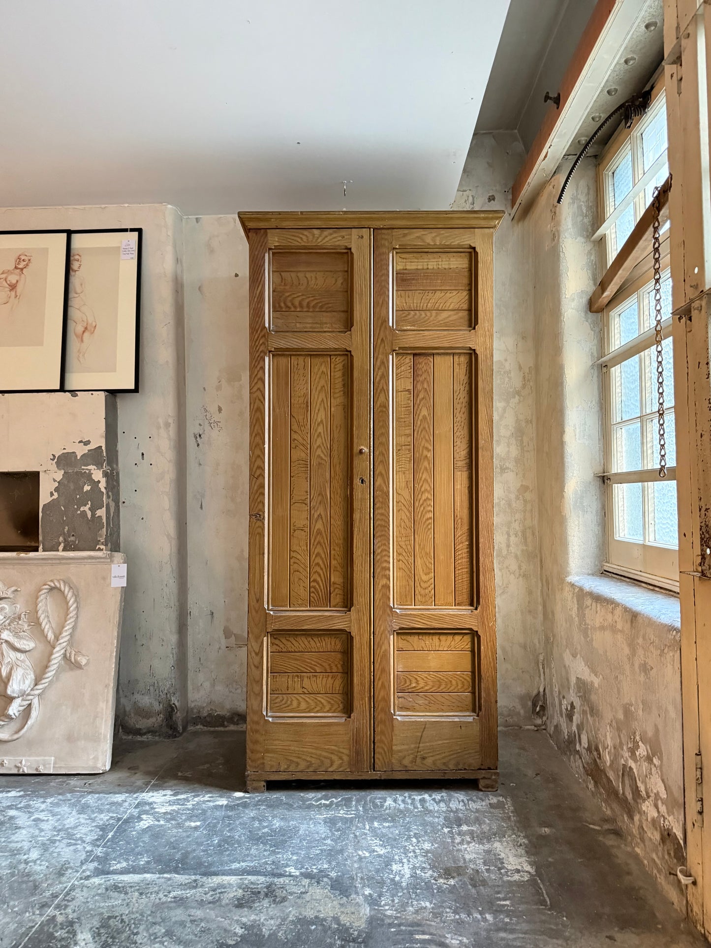 A 19thC Scottish Faux Oak Painted School Housekeepers Cupboard