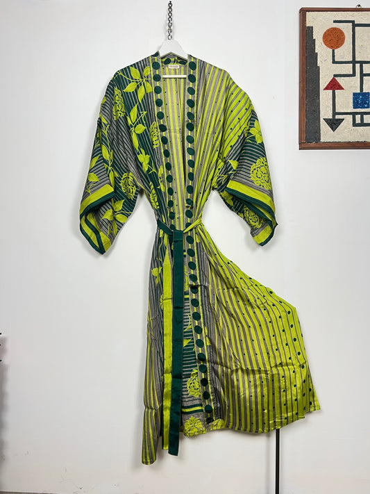 Vintage Saree Silk Kimono / Duster - Long - Wider Unisex Fit