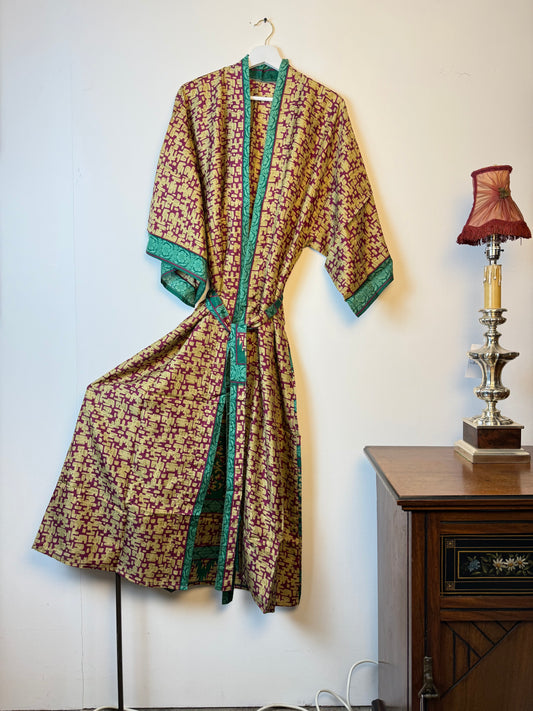 Vintage Saree Silk Kimono / Duster - Long