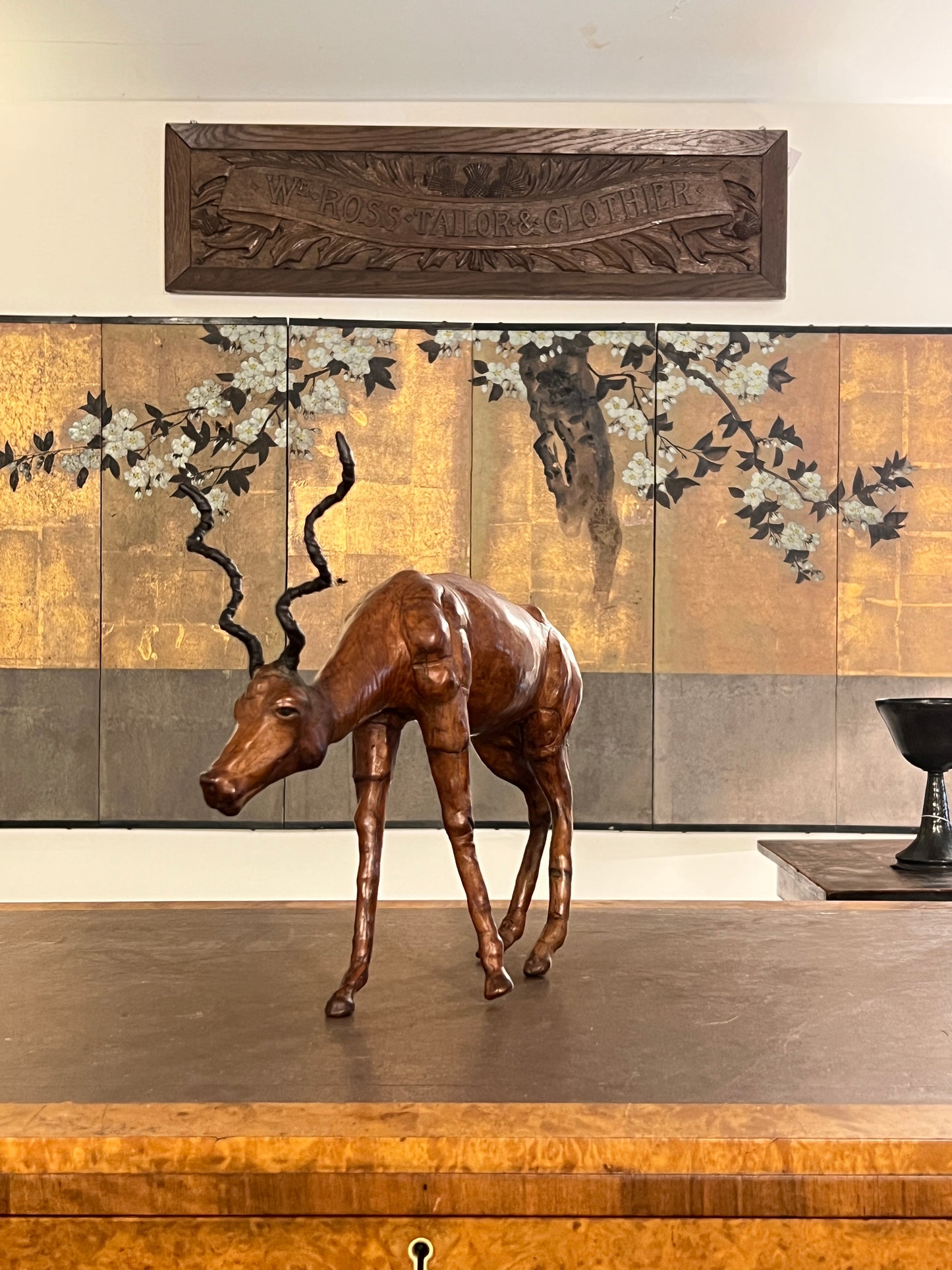 A 1960s leather Antelope Desk Toy