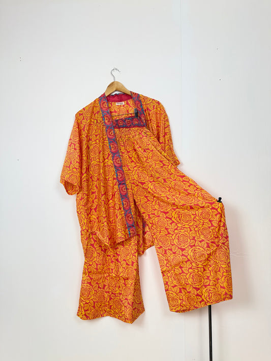 Vintage Saree Silk Trousers & Shirt Co-ordinated Set