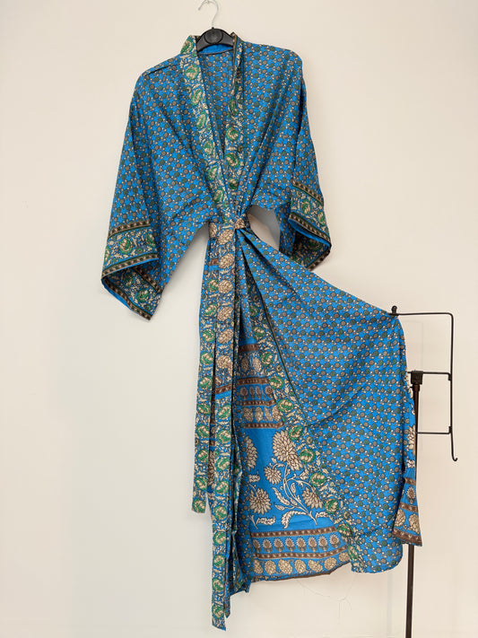 Vintage Saree Silk Kimono / Duster - Long