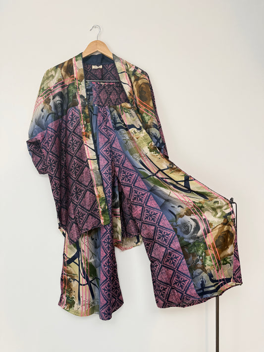 Vintage Saree Silk Trousers & Shirt Co-ordinated Set