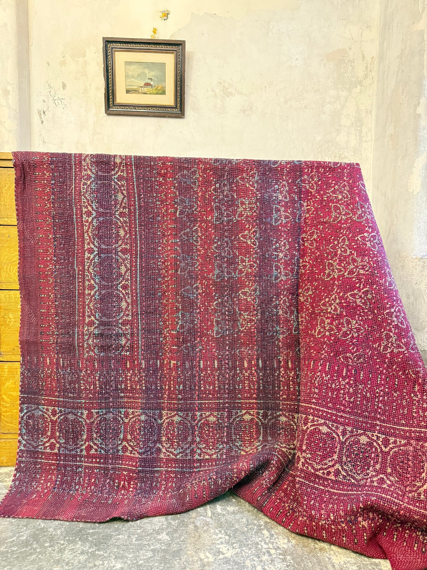 A Finestitch Kantha Quilt with Ajrakh over-print