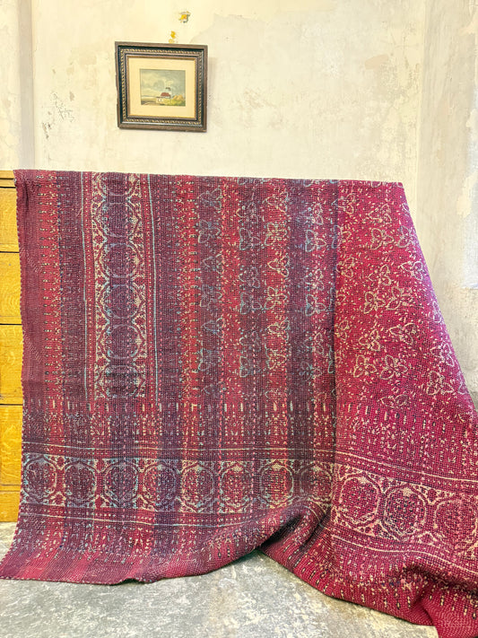 A Finestitch Kantha Quilt with Ajrakh over-print