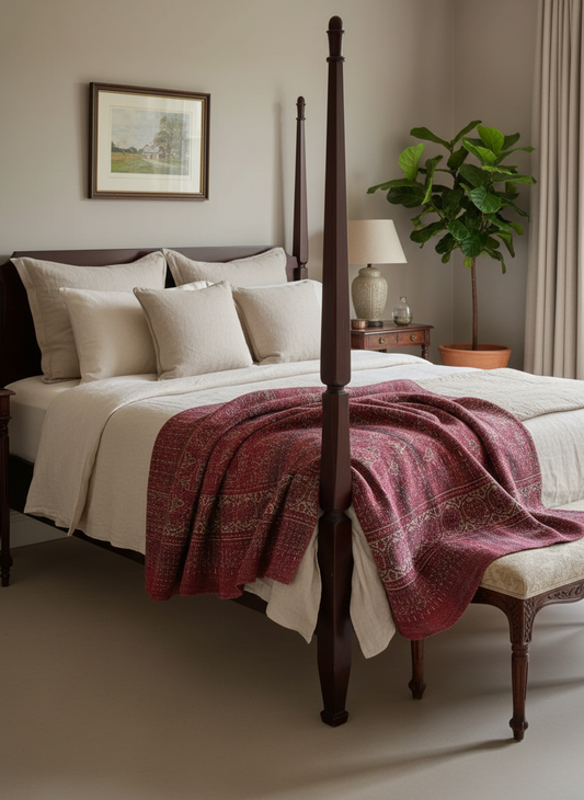 A Finestitch Kantha Quilt with Ajrakh over-print