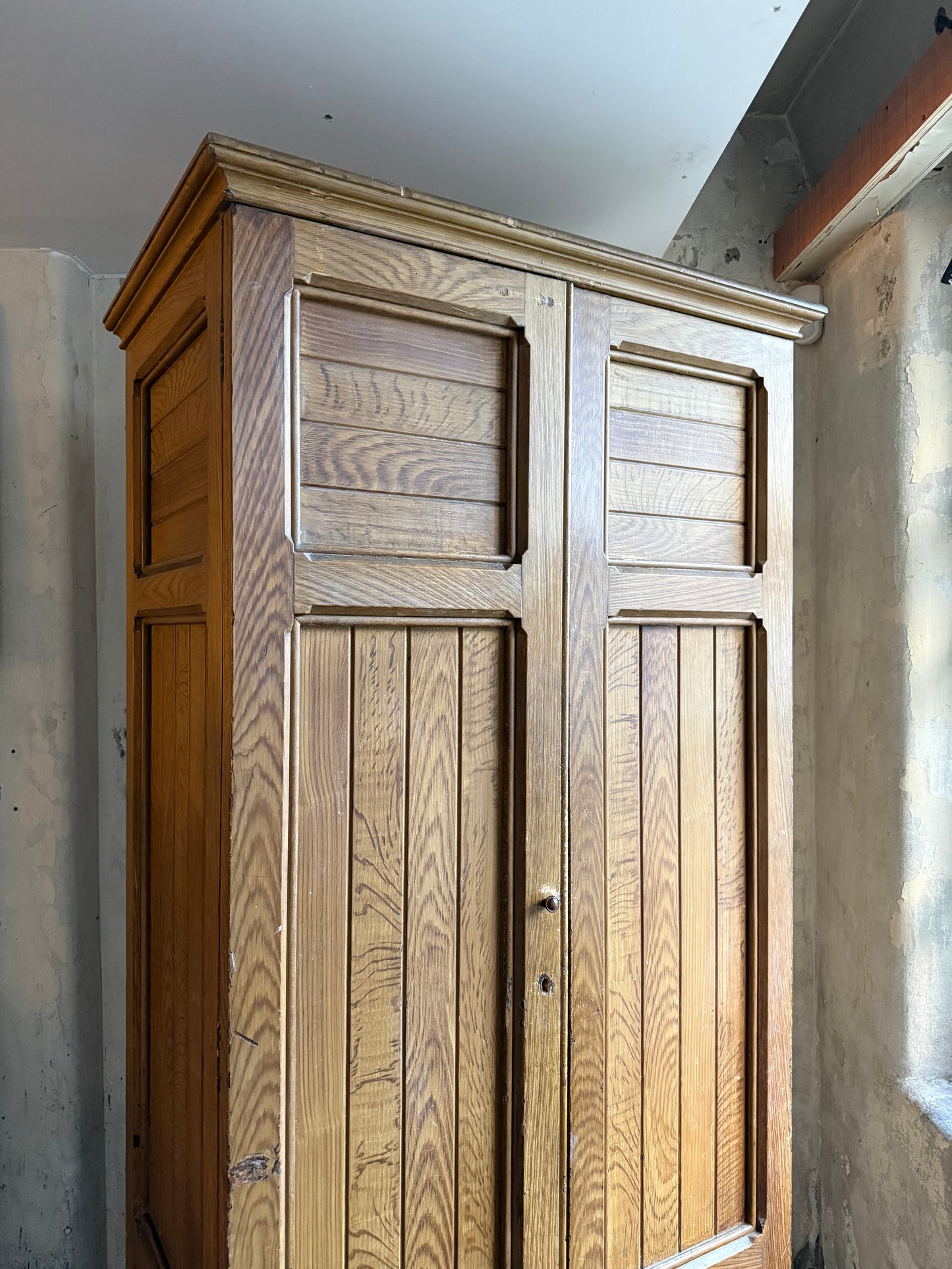 A 19thC Scottish Faux Oak Painted School Housekeepers Cupboard