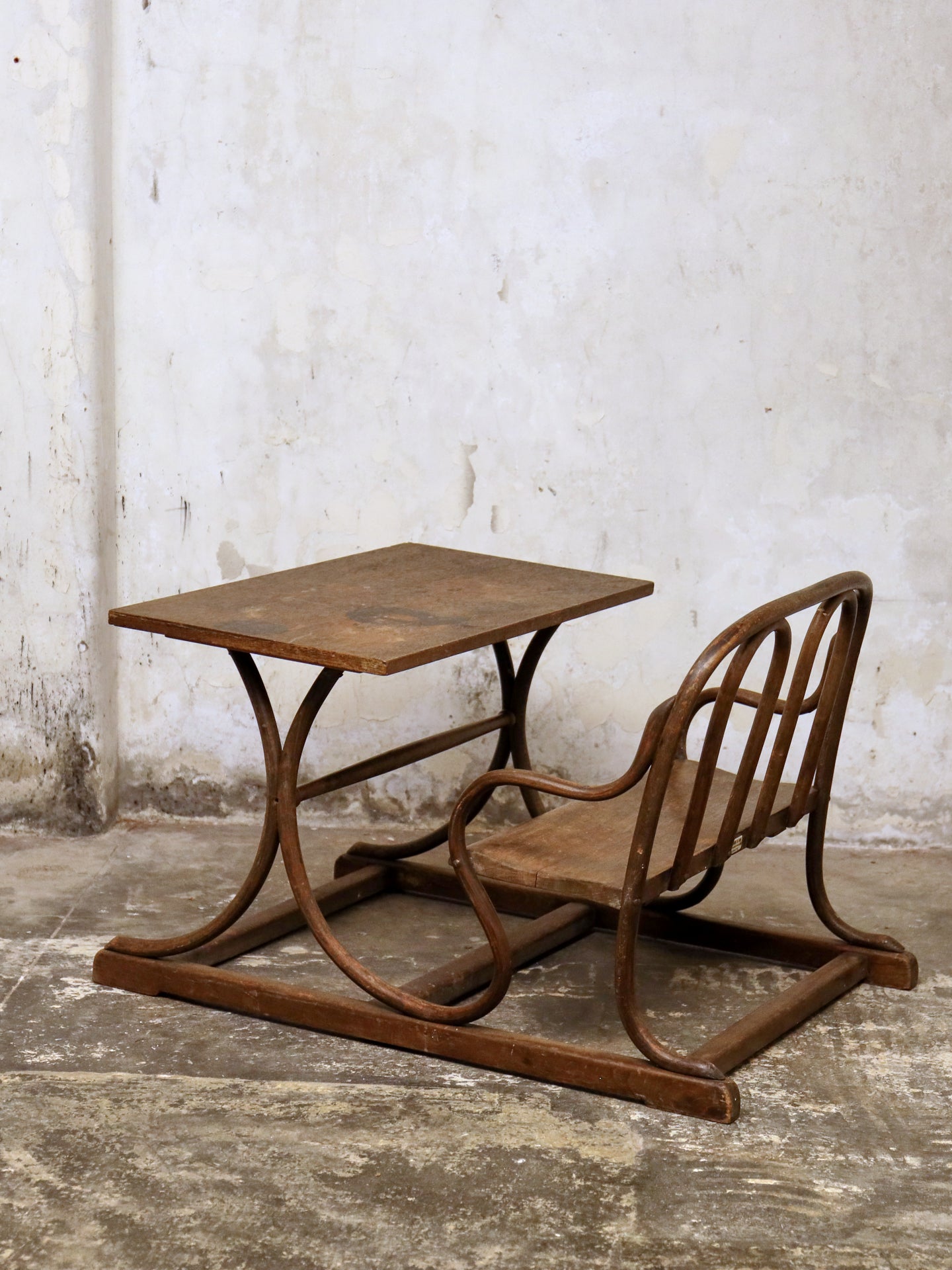 A Double Bentwood Children’s Desk & Seat - c1900. Retailers Label.