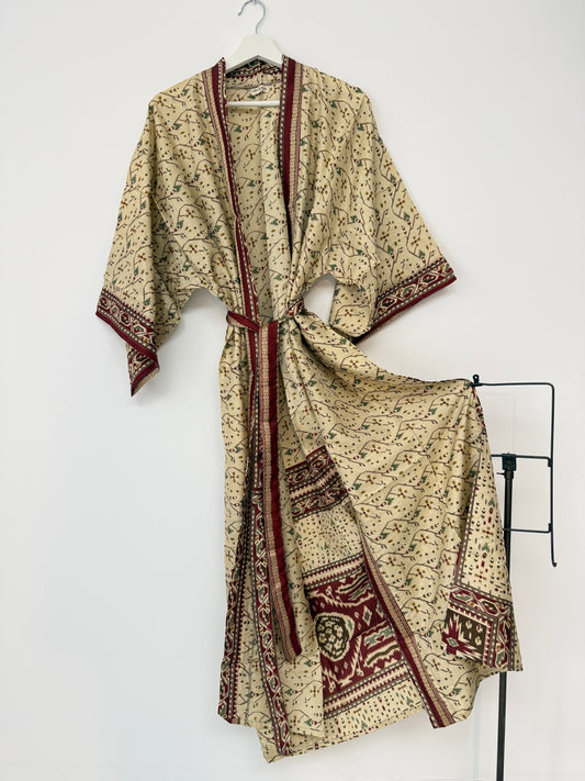 Vintage Saree Silk Kimono / Duster - Long