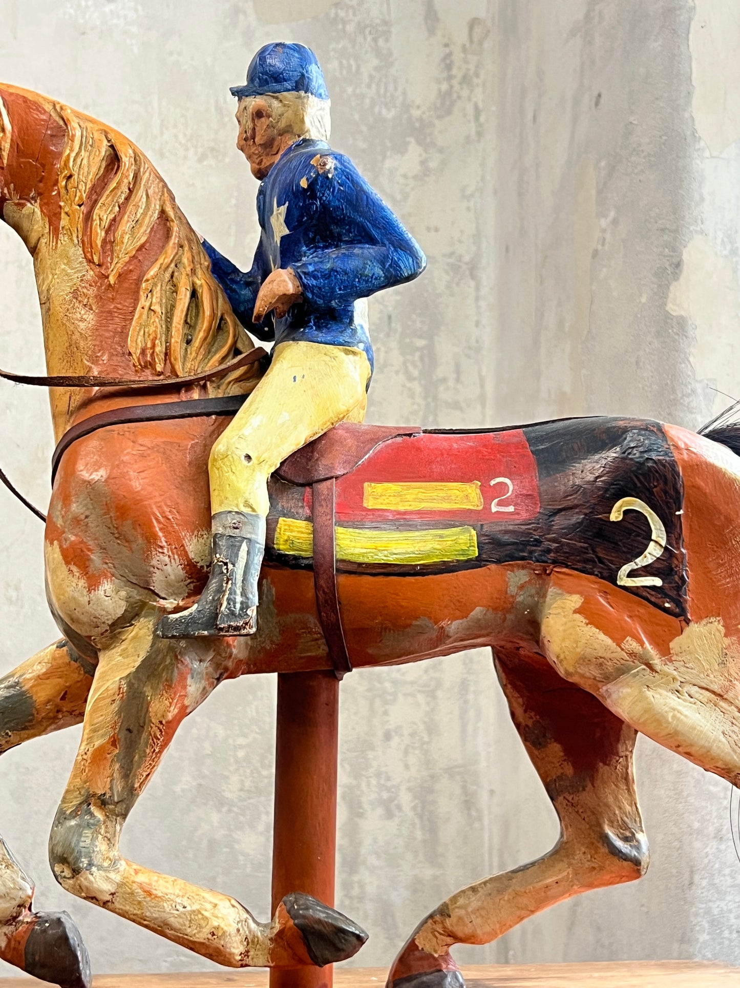 Wooden Fairground Racehorse & Jockey - Provenance Cottle's Circus