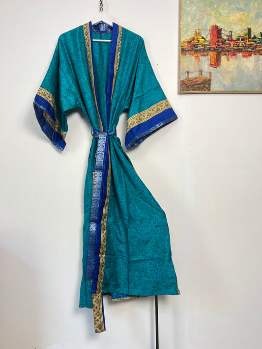 Vintage Saree Silk Kimono / Duster - Long
