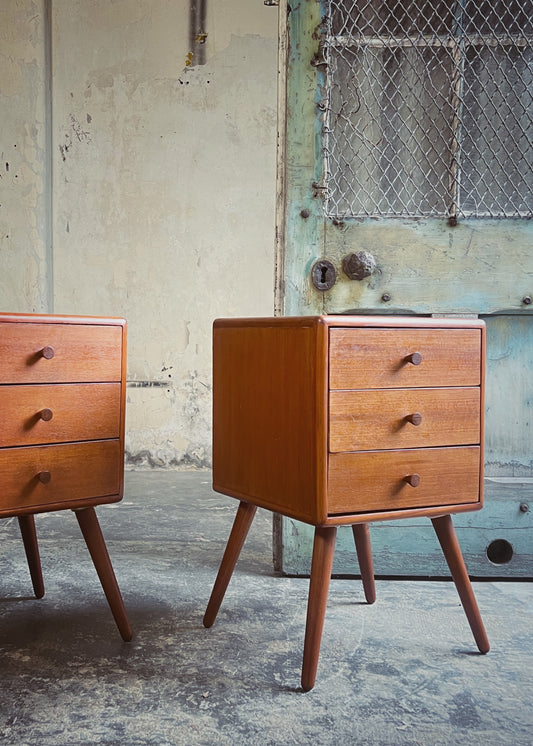 Pair Mid-Century Bedside Drawer Cabinets